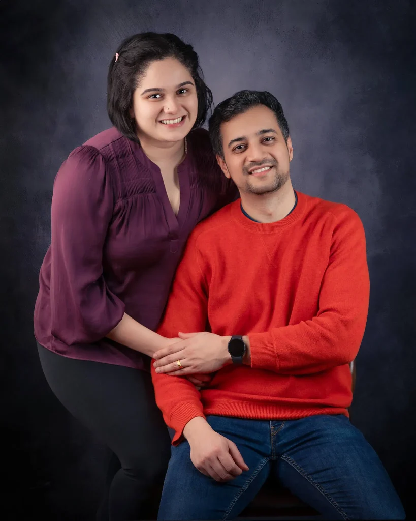 Studio portrait of a Christchurch couple with warm expressions